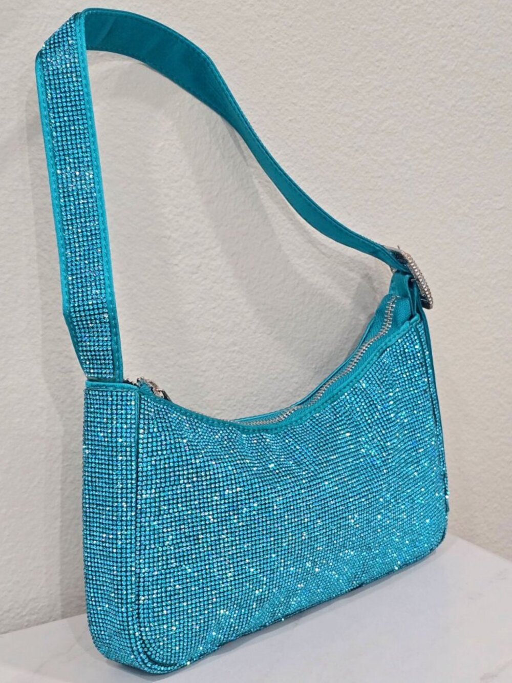 Poster Grl ✦ Aqua Rhinestone Shoulder Bag ✦ Adjustable Belt Strap Sparkling NWT - Picture 6 of 13